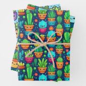 Lachende Succulent en Cacti Planten Leuke Design Inpakpapier Vel (In situ)