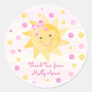 Lachende Sunshine roze gele Stippen Girly dank u Ronde Sticker