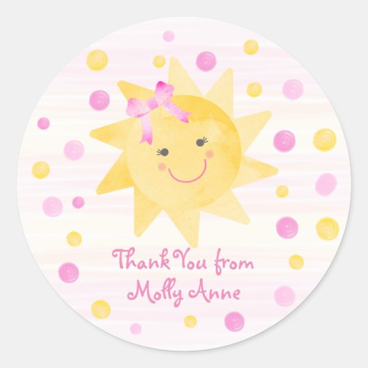 Lachende Sunshine roze gele Stippen Girly dank u Ronde Sticker (Voorkant)