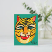 Lachende Tijger Aquarel Gelukkig Verjaardag Kleurr Briefkaart (Staand voorkant)