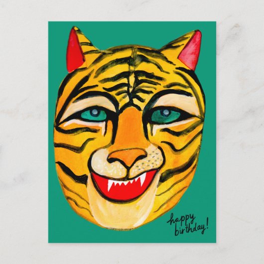 Lachende Tijger Aquarel Gelukkig Verjaardag Kleurr Briefkaart (Voorkant)