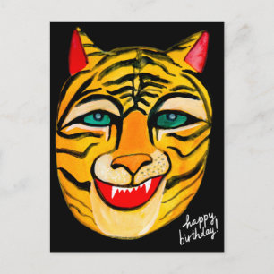 Lachende Tijger Aquarel Gelukkige Verjaardag Ansic Briefkaart