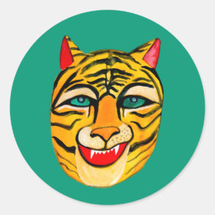 Lachende Tijger Waterverf Hand Kleurrijk Geschilde Ronde Sticker
