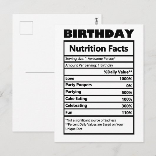 Lachende Verjaardag Voedingswaardekaart Briefkaart (Voorkant / Achterkant)