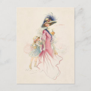 Lachende victoriaanse moeder en dochter vakantiepo feestdagenkaart