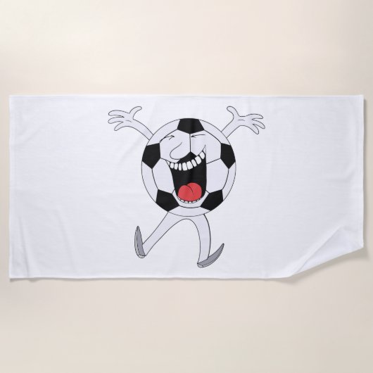 Lachende Voetbal Mascotte Strandlaken (Voorkant)
