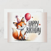 Lachende vos met ballon verjaardag Kaart (Voorkant / Achterkant)