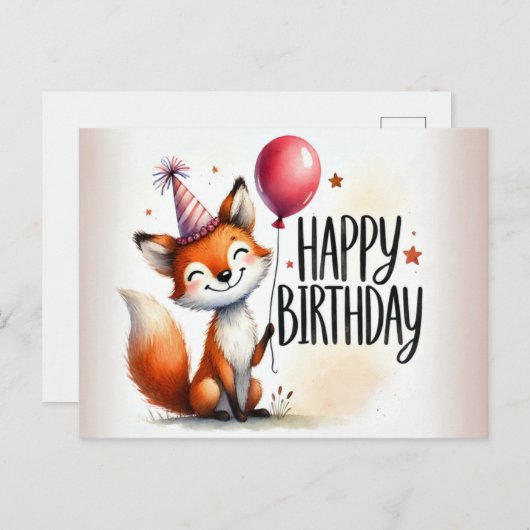 Lachende vos met ballon verjaardag Kaart (Voorkant / Achterkant)