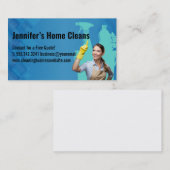 Lachende vrouw in poetsjkleding visitekaartje (Voorkant / Achterkant)