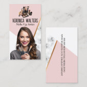 Lachende vrouw met make-upkwasten visitekaartje (Voorkant / Achterkant)