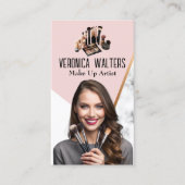 Lachende vrouw met make-upkwasten visitekaartje (Voorkant)