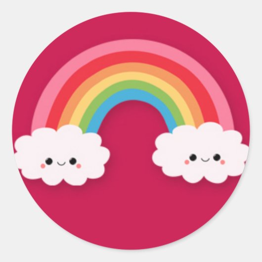 Lachende Wolken en Regenboog Ronde Sticker (Voorkant)