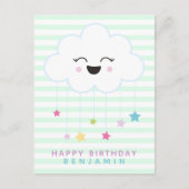 Lachende Wolkie Leuk - Groene Gestreepte Kinderver Briefkaart (Voorkant)