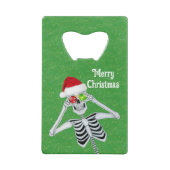 Lachende XMas Skelet Santa Hat Ornamenten Groen Creditkaart Flessenopener (Achterkant)