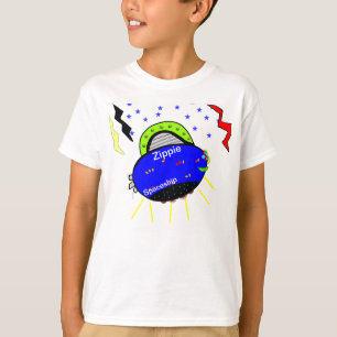 Lachende Zippie Blue Fish Ruimteschip en Sterren T-shirt