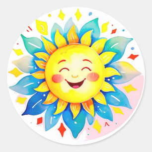 ☀️ Lachende Zon Cartoon Gelukkig Gezicht Schattig  Ronde Sticker