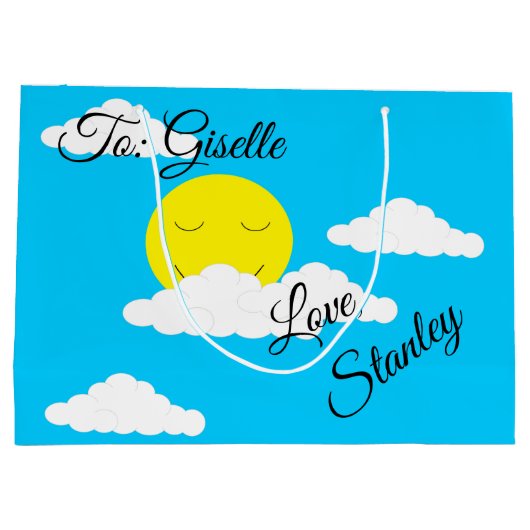 Lachende zon met gezwollen wolken: groot cadeauzakje (Achterkant)