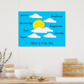 Lachende zon met veel wolken: poster (Keuken)