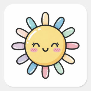 Lachende Zon – Schattige Whimsicale Illustratie Vierkante Sticker