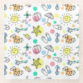 Lachende Zon Zomer Plezier Schattige Glazen Onderzetter (Voorkant)