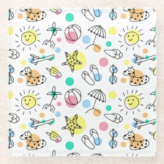 Lachende Zon Zomer Plezier Schattige Glazen Onderzetter (Voorkant)