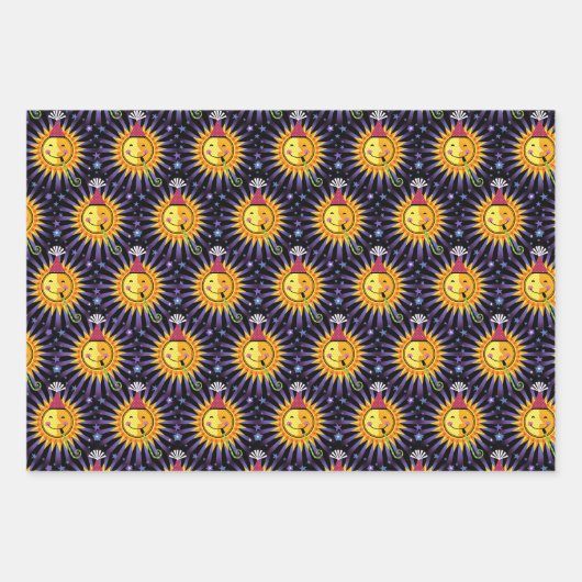 Lachende Zonnesterren met Feest Pet Verjaardagsven Inpakpapier Vel (Voorkant 3)