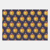 Lachende Zonnesterren met Feest Pet Verjaardagsven Inpakpapier Vel (Voorkant)