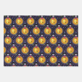 Lachende Zonnesterren met Feest Pet Verjaardagsven Inpakpapier Vel