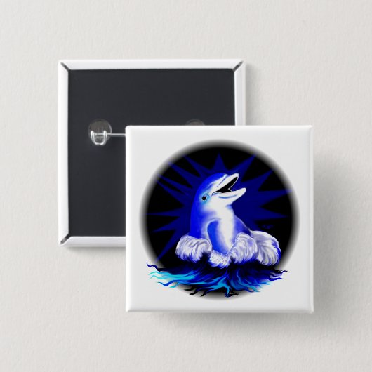 Lachender Delfin Vierkante Button 5,1 Cm (Voorkant /achterkant)