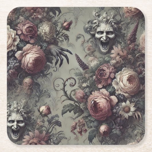 Lachlijnen - Gotische Bloemen Kartonnen Onderzetters (Voorkant)