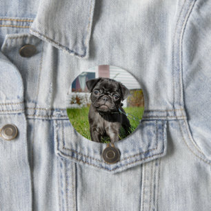 LACK PUG PUPPY RONDE BUTTON 7,6 CM