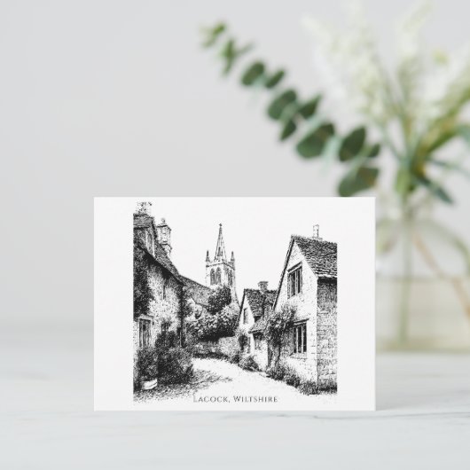Lacock Village Sketch, Wiltshire Verenigd Koninkri Briefkaart (Staand voorkant)