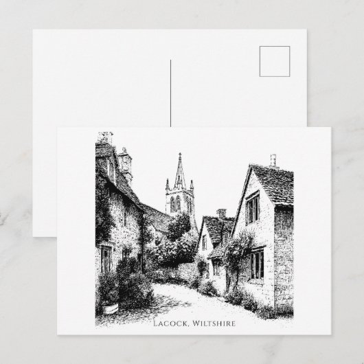 Lacock Village Sketch, Wiltshire Verenigd Koninkri Briefkaart (Voorkant / Achterkant)