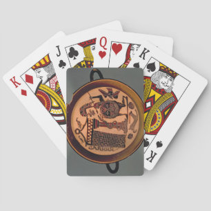 Laconische zwarte-figuurbeker die een krijgsaanval pokerkaarten
