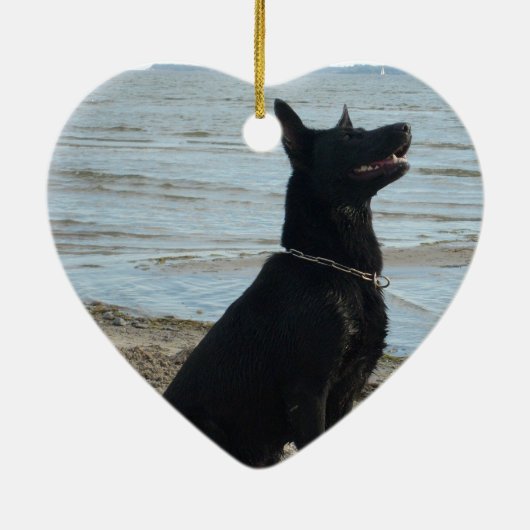 Lacquer Black German Shepherd Keramisch Ornament (Achterkant)