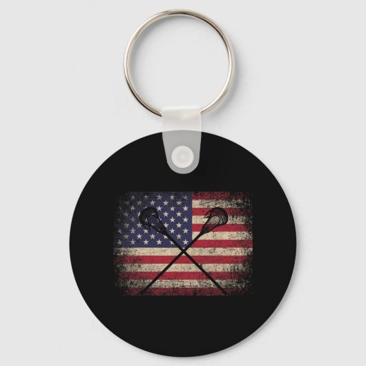 Lacrosse 4th of July Gift Amerikaanse vlag VS - Ba Sleutelhanger (Voorkant)