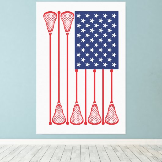 Lacrosse American Flag Art Canvas Afdruk (Insitu (Houten vloer))