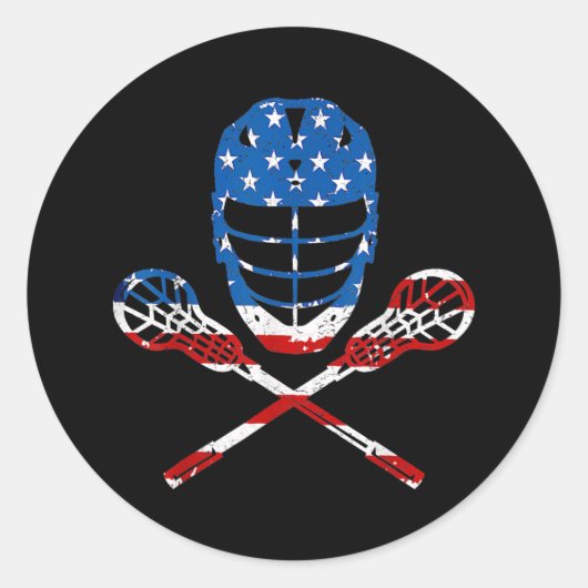 Lacrosse American Flag Lax Helmet Sticks 4e van Ronde Sticker (Voorkant)