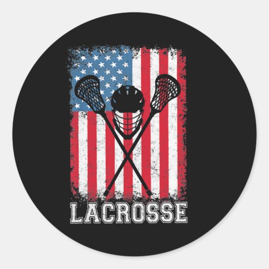 Lacrosse American Flag Lax Helmet Sticks 4th Of Ronde Sticker (Voorkant)