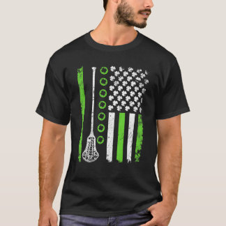Lacrosse American Flag Sport Shamrock St Pattys Da T-shirt