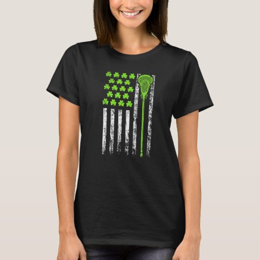 Lacrosse American Flag St Patrick Day For Men Boy  T-shirt (Voorkant)