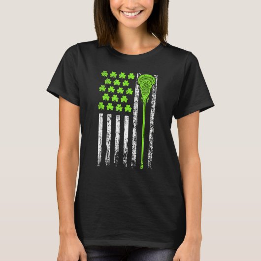 Lacrosse American Flag St Patrick Day For Men Boy  T-shirt (Voorkant)