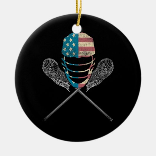 Lacrosse American vlag Lax Helmet en Stick Keramisch Ornament (Voorkant)