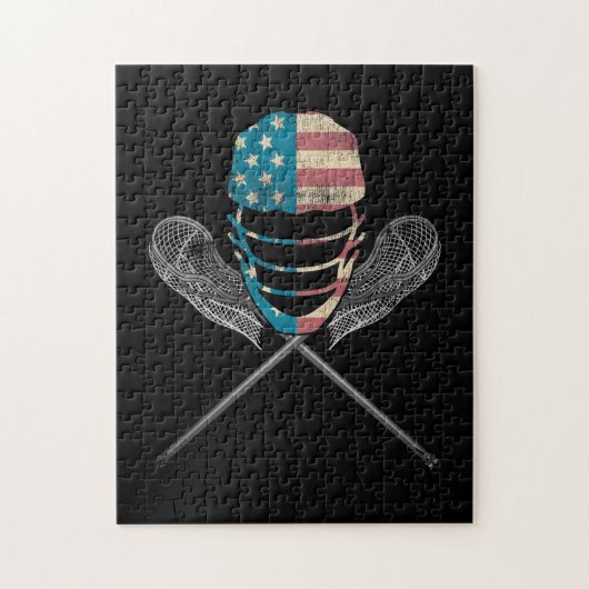 Lacrosse American vlag Lax Helmet en Stick Legpuzzel (Verticaal)