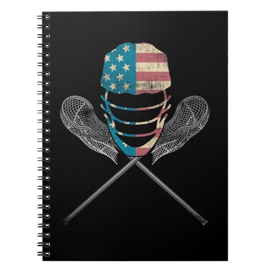 Lacrosse American vlag Lax Helmet en Stick Notitieboek (Voorkant)