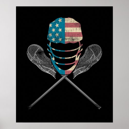 Lacrosse American vlag Lax Helmet en Stick Poster (Voorkant)