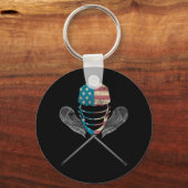 Lacrosse American vlag Lax Helmet en Stick Sleutelhanger (Voorkant)