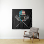 Lacrosse American vlag Lax Helmet en Stick Wandkleed (In situ)