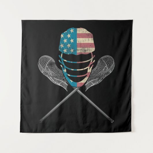 Lacrosse American vlag Lax Helmet en Stick Wandkleed (Voorkant)