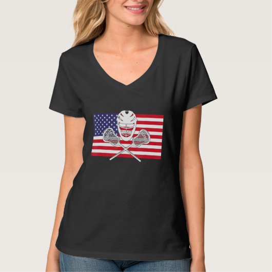 Lacrosse amerikaanse vlag Lax Helmet teken 4th of  T-shirt (Voorkant)